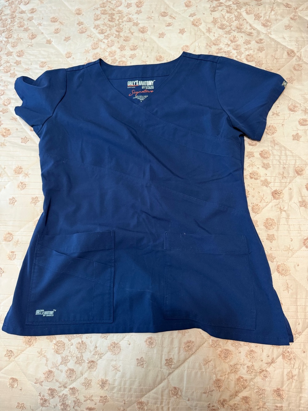 Grey's Anatomy Signature 2130 V-Neck 3-Pocket Scrub Top Indigo Navy Blue M